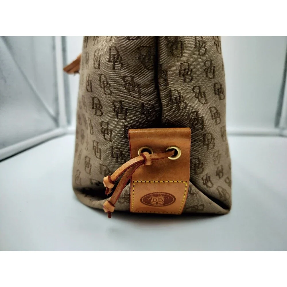 Dooney & And Bourke Tulip Tassel Signature Monogram Canvas Logo Tote Bag Tan